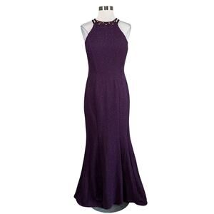 Nightway Beaded Sparkly Sleeveless Mermaid Evening Gown Purple Size 6 Dress